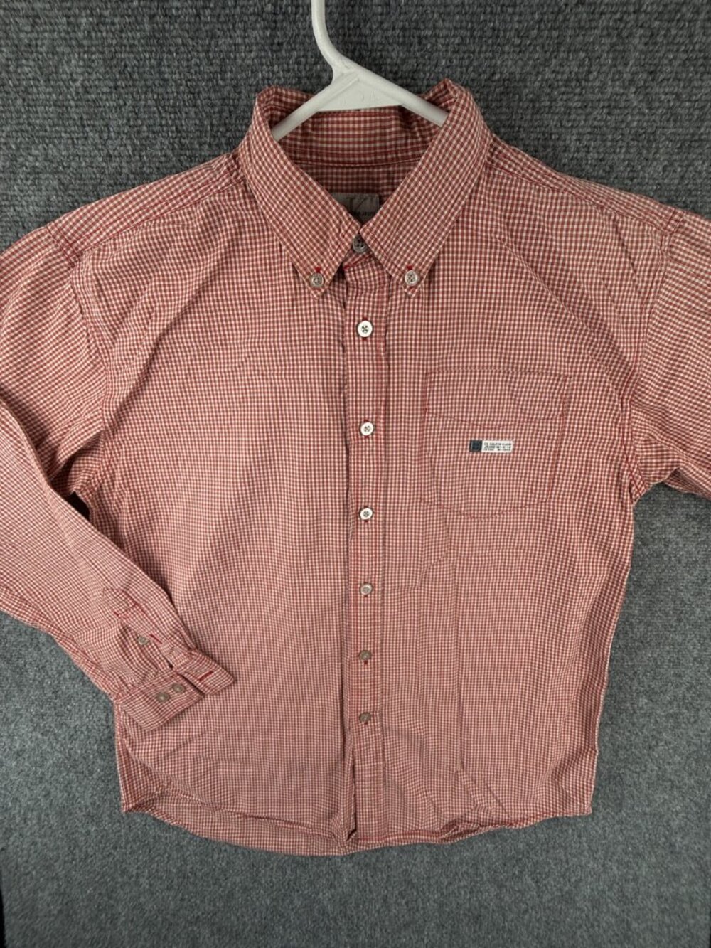 Calvin Klein CK Men Long Sleeve Button Up Shirt Cotton Red Check Large Casual